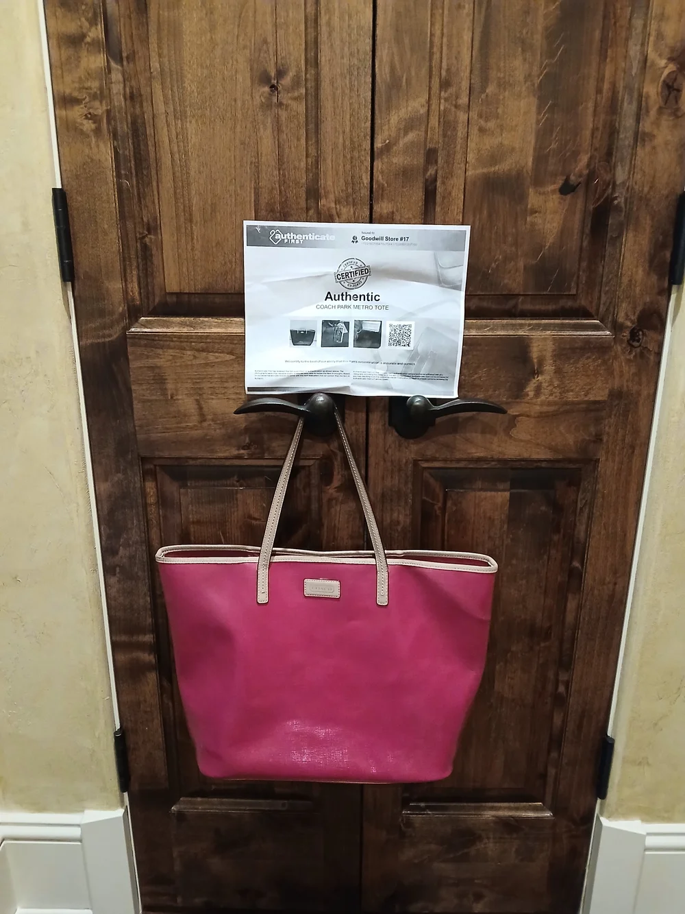 Coach Hot Pink Tote with Beige Trim